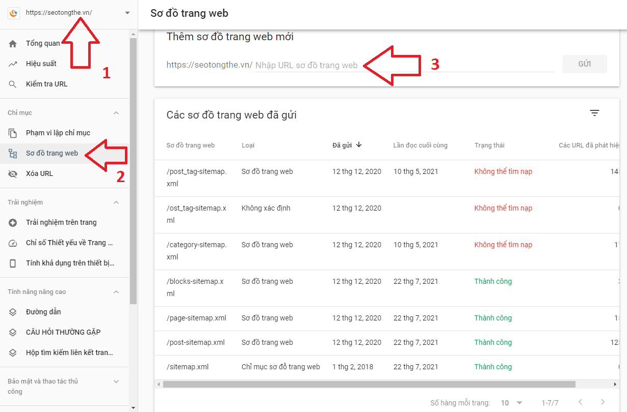 sitemap google search console - SEO tổng thể website